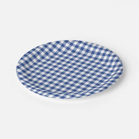 Classic Gingham True Blue ペーパープレート (アングル)