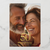 Classic Gold 50th Photo Wedding Anniversary 箔招待状 (正面)