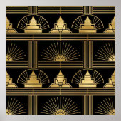 Classic Gold & Black Art Deco Seamless Pattern ポスター (正面)