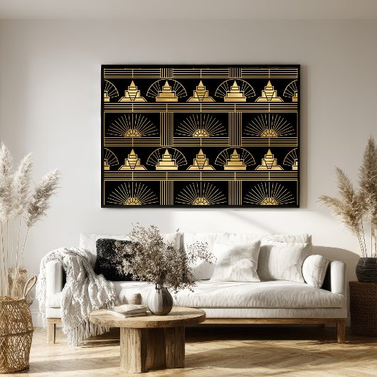 Classic Gold & Black Art Deco Seamless Pattern ポスター