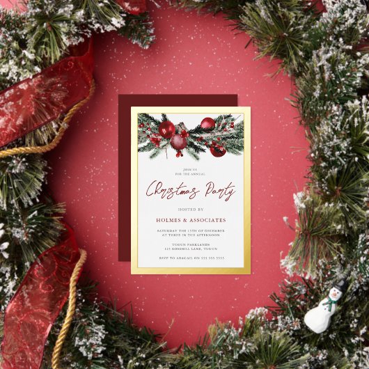 Classic Gold Border Corporate Christmas Party 箔招待状 (インサイチュ)