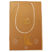 Classic Gold & Bronze Wedding Announcement ミディアムペーパーバッグ (正面)