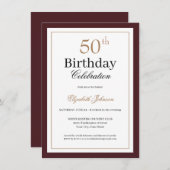 Classic Gold Burgundy 50th Birthday Party 招待状 (正面/裏面)