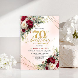 Classic Gold Floral Happy 70th Birthday Invitation 招待状