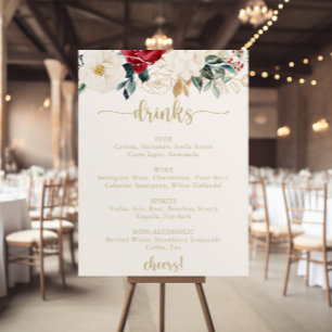 Classic Gold Floral Wedding Drinks Menu ポスター