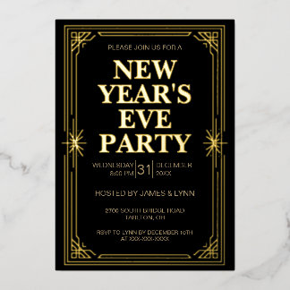 Classic Gold Frame New Year’s Eve Party Invitation 箔招待状
