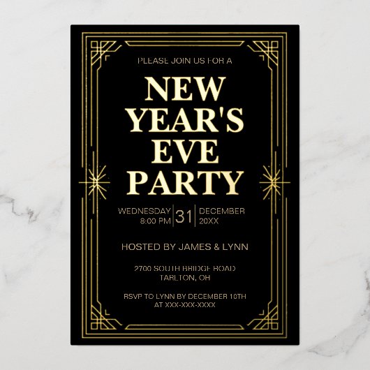 Classic Gold Frame New Year’s Eve Party Invitation 箔招待状 (正面)