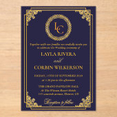 Classic Gold Frame Royal Monogram Wedding アクリル招待状 (正面)