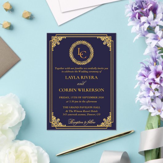 Classic Gold Frame Royal Monogram Wedding アクリル招待状 (インサイチュ (ウェディング))