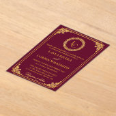 Classic Gold Frame Royal Monogram Wedding アクリル招待状 (レイダウン)