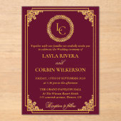 Classic Gold Frame Royal Monogram Wedding アクリル招待状 (正面)