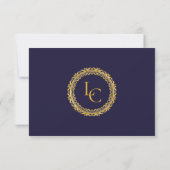 Classic Gold Frame Royal Monogram Wedding 出欠カード (裏面)