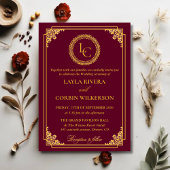 Classic Gold Frame Royal Monogram Wedding 招待状