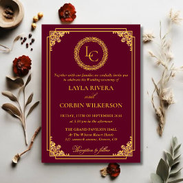 Classic Gold Frame Royal Monogram Wedding 招待状