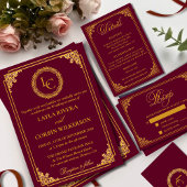 Classic Gold Frame Royal Monogram Wedding 招待状