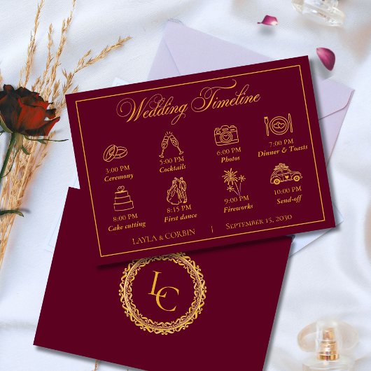 Classic Gold Frame Royal Monogram Wedding Timeline エンクロージャーカード