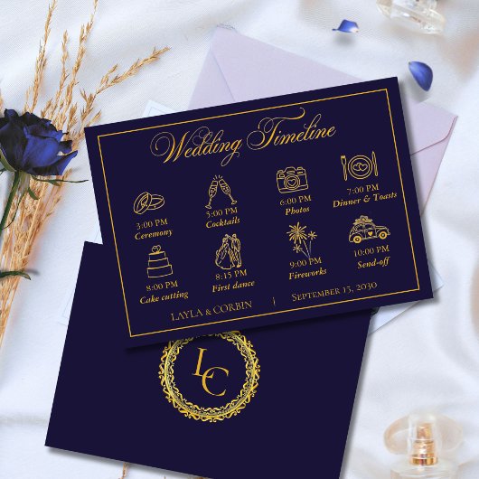 Classic Gold Frame Royal Monogram Wedding Timeline エンクロージャーカード