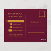 Classic Gold Frame Wedding RSVP Postcard ポストカード (裏面)