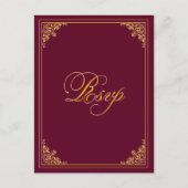 Classic Gold Frame Wedding RSVP Postcard ポストカード (正面)