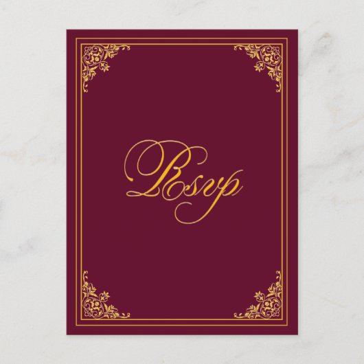Classic Gold Frame Wedding RSVP Postcard ポストカード (正面)