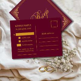 Classic Gold Frame Wedding RSVP Postcard ポストカード