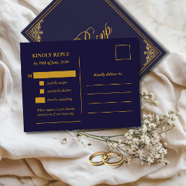 Classic Gold Frame Wedding RSVP Postcard ポストカード