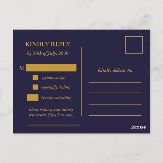 Classic Gold Frame Wedding RSVP Postcard ポストカード (裏面)