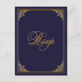 Classic Gold Frame Wedding RSVP Postcard ポストカード (正面)