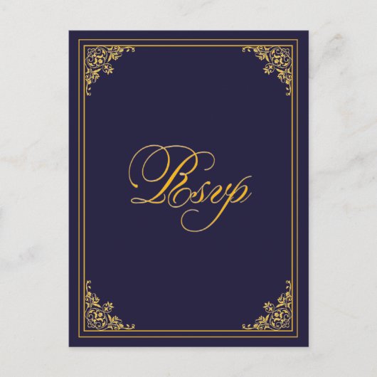 Classic Gold Frame Wedding RSVP Postcard ポストカード (正面)