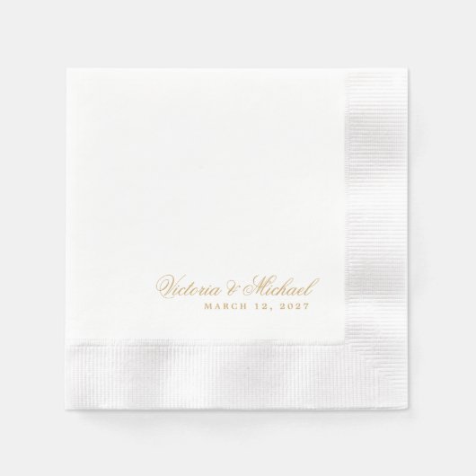 Classic Gold Longer Names Wedding Decor Napkins 縁ありカクテルナプキン (正面)