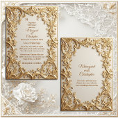 Classic Gold Ornate Floral Motif Modern Typography 招待状