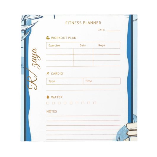 Classic gold pastel cute blue fittness Planner  ノートパッド (正面)