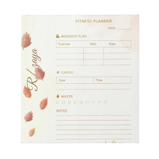 Classic gold pastel cute leaves fittness Planner  ノートパッド (正面)