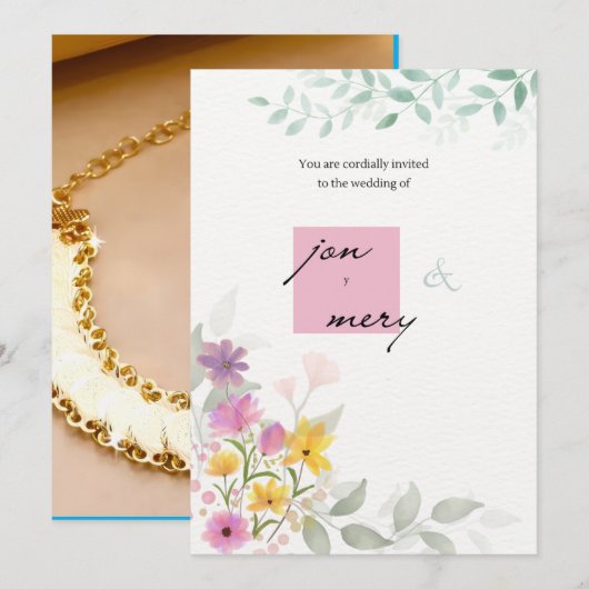 Classic Gold Script Wedding Invitation  trendup 招待状 (正面/裏面)