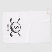 Classic Golf Clubs Monogram Name Black White ゴルフタオル (横)