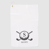 Classic Golf Clubs Monogram Name Black White ゴルフタオル (正面)