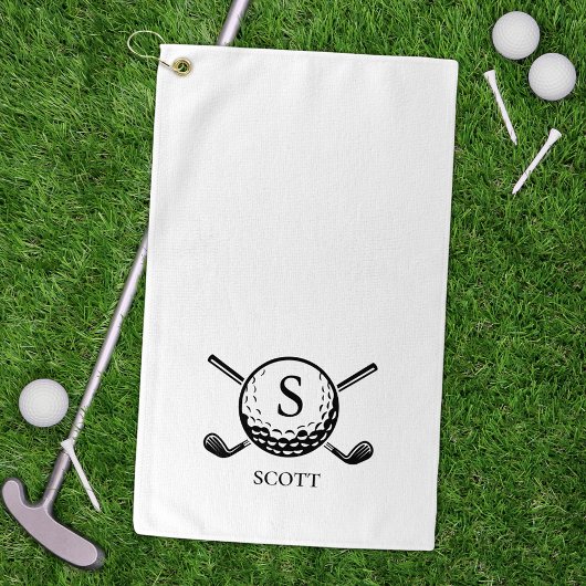 Classic Golf Clubs Monogram Name Black White ゴルフタオル
