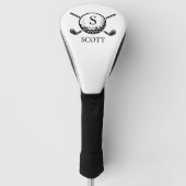 Classic Golf Clubs Monogram Name Black White ゴルフヘッドカバー (正面)