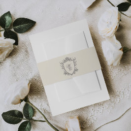 Classic Gray Monogram Formal Floral Crest Wedding 招待状ベリーバンド