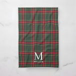 Classic Green and Red Tartan Plaid Christmas キッチンタオル<br><div class="desc">Personalized kitchen towel for the holiday season featuring classic style forest green and red Christmas plaid pattern with custom initial and name.</div>