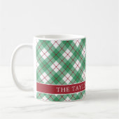 Classic Green Argyle Plaid Preppy Family Name コーヒーマグカップ (左)