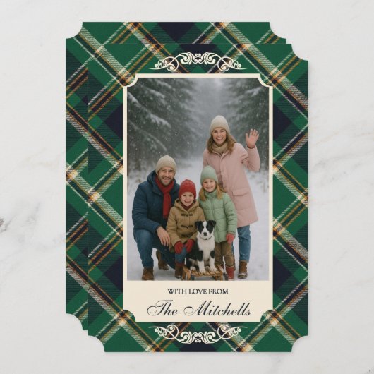 Classic Green Blue Yellow Plaid Pattern シーズンカード (正面/裏面)