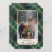 Classic Green Blue Yellow Plaid Pattern Holiday シーズンカード (正面/裏面)