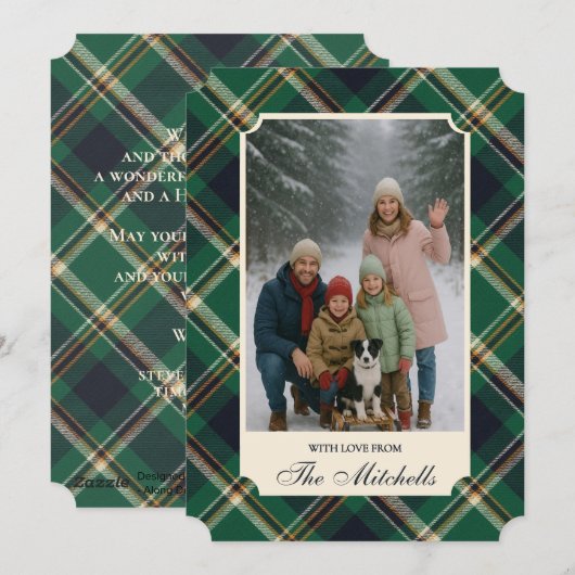 Classic Green Blue Yellow Plaid Pattern Holiday シーズンカード (正面/裏面)