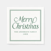 Classic Green Border Merry Christmas スタンダードカクテルナプキン (正面)