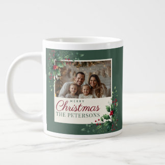 Classic Green Botanical Photo Christmas Mug ジャンボコーヒーマグカップ