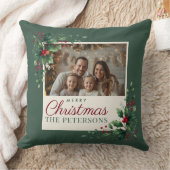 Classic Green Botanical Photo Christmas Pillow クッション (ブランケット)
