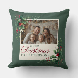 Classic Green Botanical Photo Christmas Pillow クッション