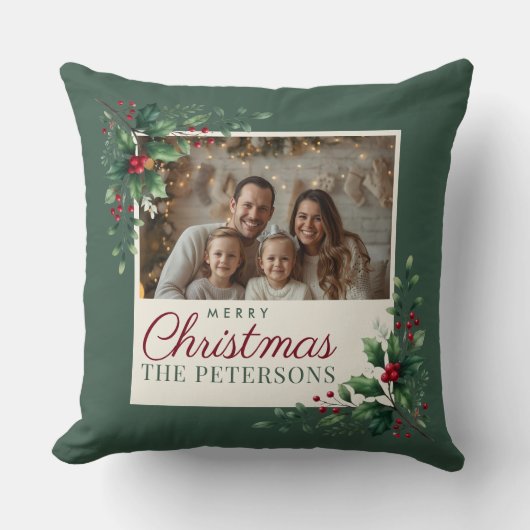 Classic Green Botanical Photo Christmas Pillow クッション (正面)