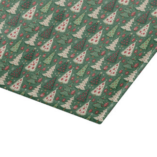 Classic Green Christmas Tree Pattern Holiday カッティングボード